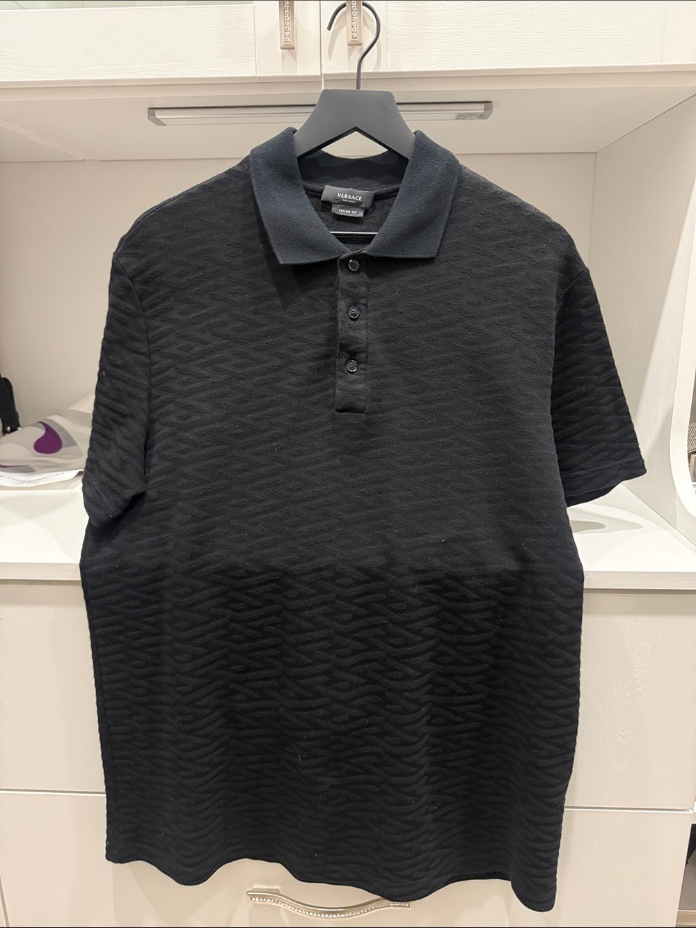 Versace Men's Tonal All-Over Jacquard Greca Polo Shirt